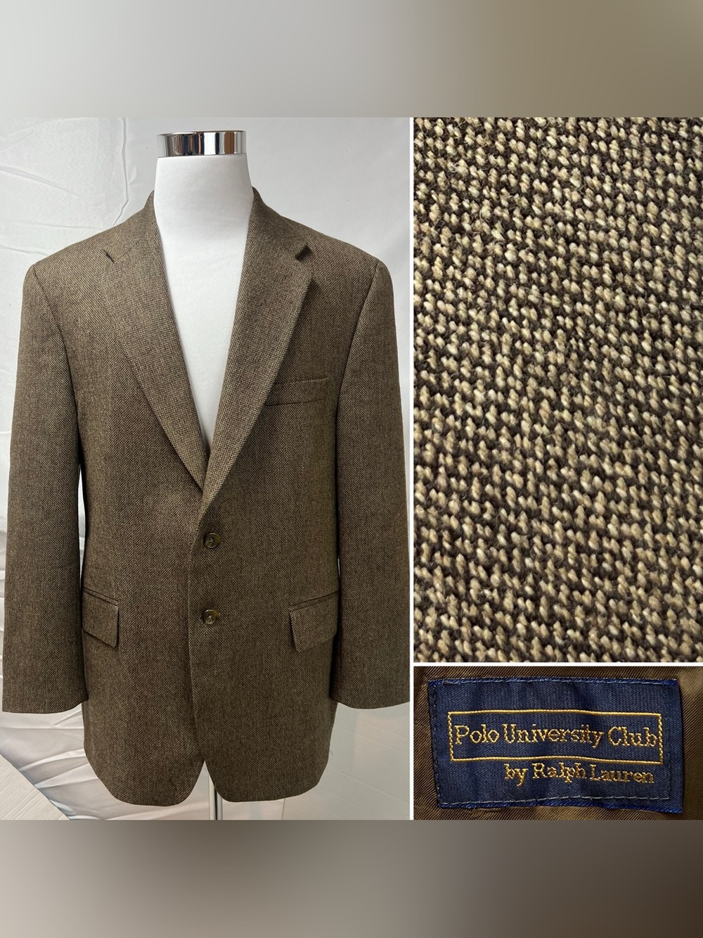 Polo University Ralph Lauren Men's 46R Brown Wool Vintage Blazer Jacket Coat